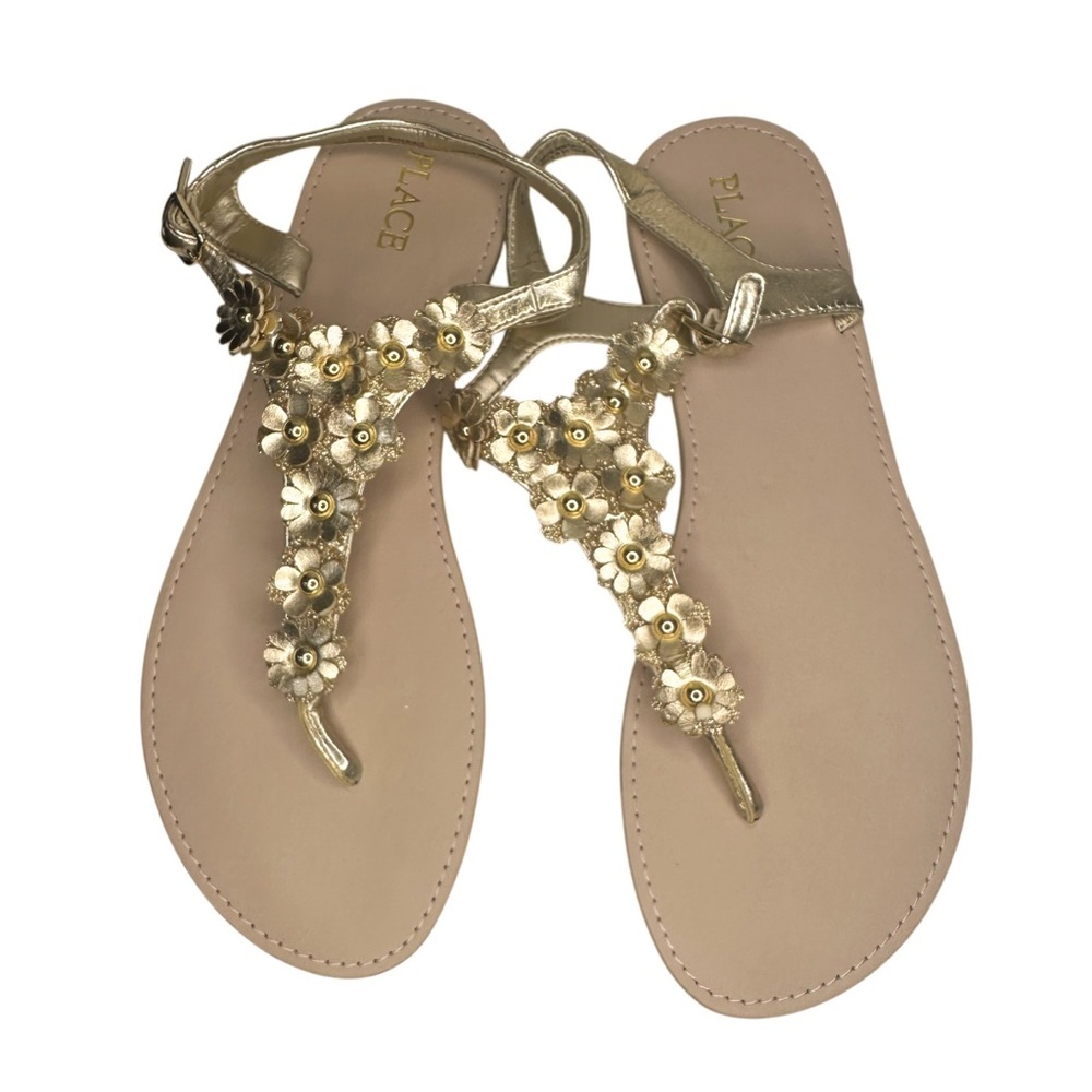Place Gold Floral Detailing Thong Sandals Size 5 - Picture 2 of 8